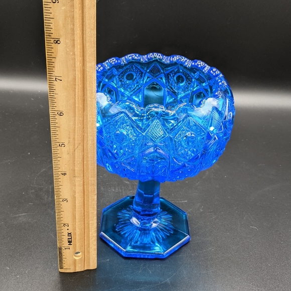 Vintage Kemple McKee Compote Scalloped Rim 6.5" Deep Blue For Christmas/ Hanukka - Picture 8 of 11